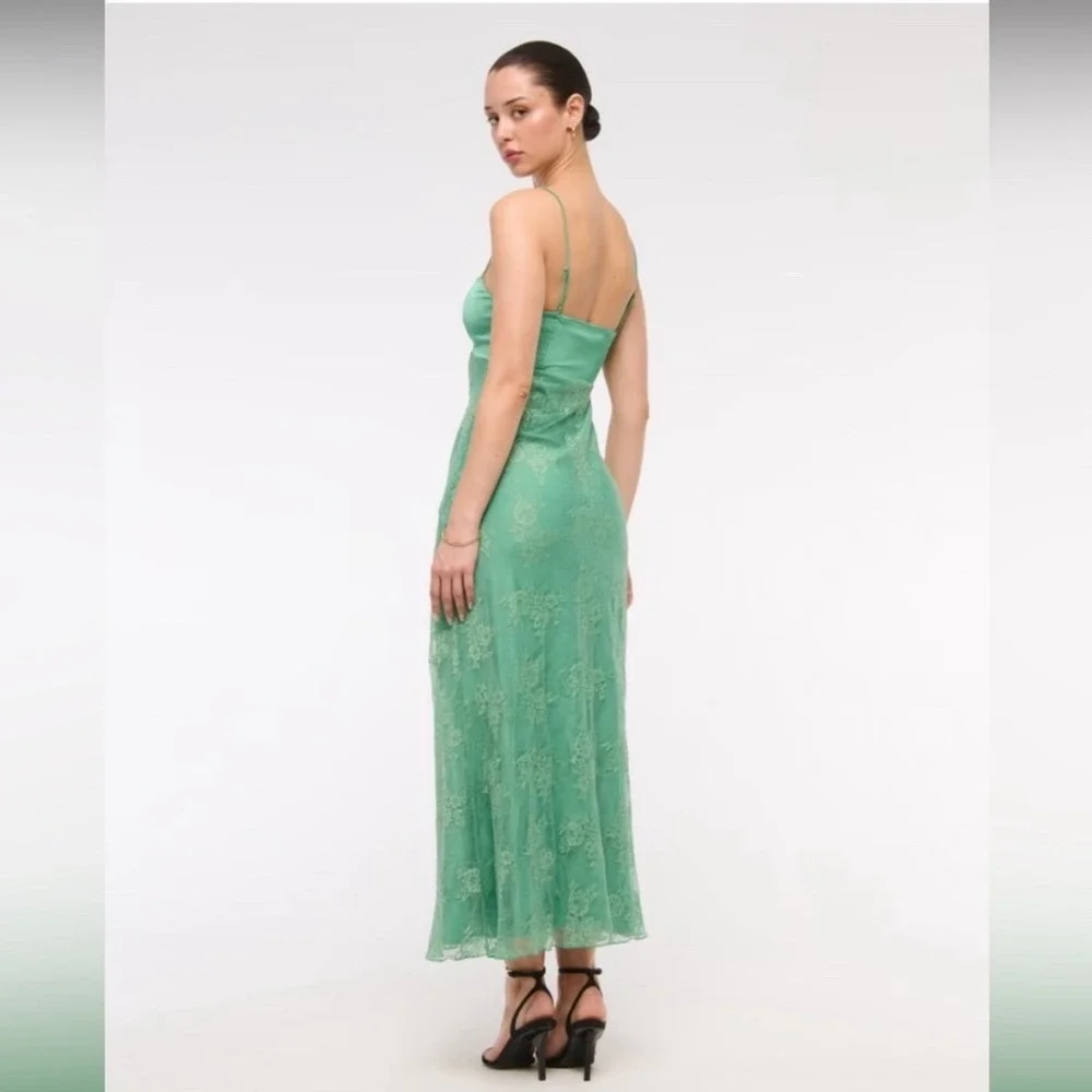 Abercrombie & Fitch Julia Green Slip Lace Maxi Cottagecore Dress Wedding Guest
